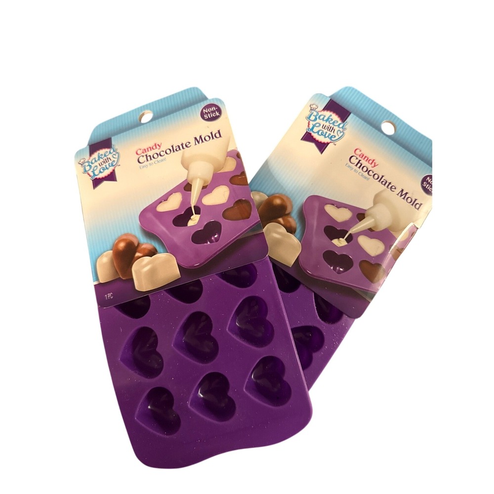 NEW Baked with Love Candy Chocolate Mold, Heart Shaped, Silicone, Set of 2